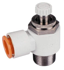 SMC PNEUMATICS - 3/8" Tube OD x 1/2" Male NPT Flow Control Offset Inline Valve - Meter Out - Americas Industrial Supply