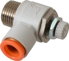 SMC PNEUMATICS - 1/2" Tube OD x 1/2" Male NPT Flow Control Elbow Valve - Meter Out - Americas Industrial Supply