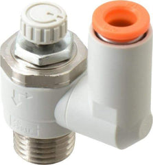 SMC PNEUMATICS - 1/4" Tube OD x 1/4" Male NPT Flow Control Offset Inline Valve - Meter Out - Americas Industrial Supply