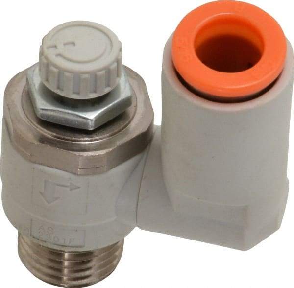 SMC PNEUMATICS - 5/16" Tube OD x 1/4" Male NPT Flow Control Offset Inline Valve - Meter Out - Americas Industrial Supply