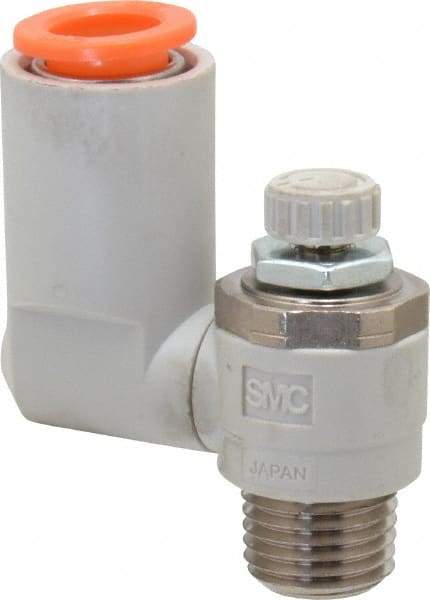 SMC PNEUMATICS - 3/8" Tube OD x 1/4" Male NPT Flow Control Offset Inline Valve - Meter Out - Americas Industrial Supply