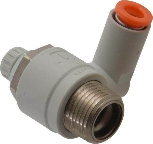 SMC PNEUMATICS - 1/4" Tube OD x 3/8" Male NPT Flow Control Offset Inline Valve - Meter Out - Americas Industrial Supply