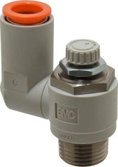 SMC PNEUMATICS - 1/2" Tube OD x 1/2" Male NPT Flow Control Offset Inline Valve - Meter Out - Americas Industrial Supply