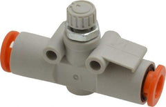 SMC PNEUMATICS - 1/4" Tube OD x 1/8 Body Flow & Speed Control Valve - Speed Control Inline Type with One Touch Fitting - Americas Industrial Supply