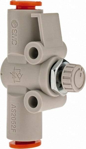 SMC PNEUMATICS - 1/4" Tube OD x 1/4 Body Flow & Speed Control Valve - Speed Control Inline Type with One Touch Fitting - Americas Industrial Supply