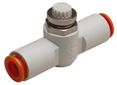 SMC PNEUMATICS - 3/16" Tube OD x 1/8 Body Flow & Speed Control Valve - Speed Control Inline Type with One Touch Fitting - Americas Industrial Supply