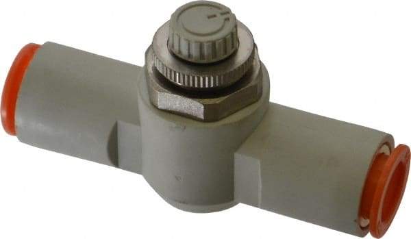 SMC PNEUMATICS - 1/2" Tube OD x 1/2 Body Flow & Speed Control Valve - Speed Control Inline Type with One Touch Fitting - Americas Industrial Supply