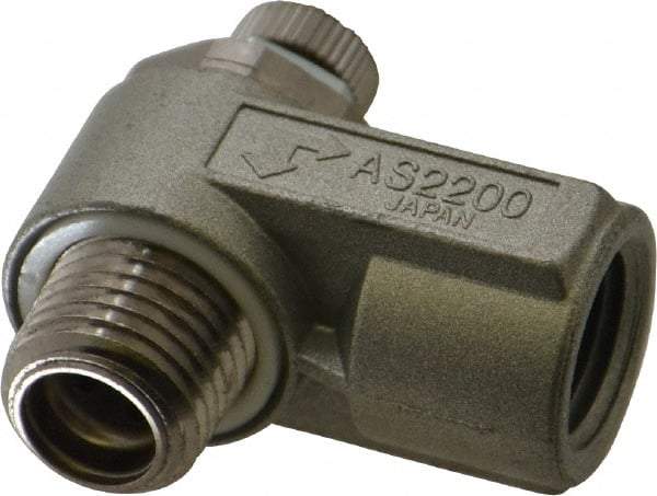 SMC PNEUMATICS - 1/4" Male NPT x 1/4" Female NPT Flow & Speed Control Valve - Elbow Type - Americas Industrial Supply
