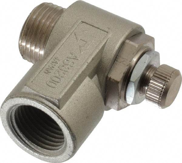 SMC PNEUMATICS - 3/8" Male NPT x 3/8" Female NPT Flow & Speed Control Valve - Elbow Type - Americas Industrial Supply