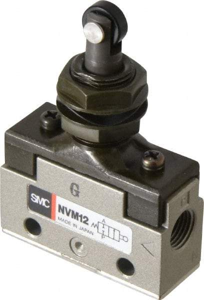SMC PNEUMATICS - 0.14 CV Rate, 1/8" NPT Inlet Mechanical Valve - 2 Way, 2 Ports, Roller Plunger Inline - Americas Industrial Supply