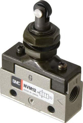 SMC PNEUMATICS - 0.14 CV Rate, 1/8" NPT Inlet Mechanical Valve - 2 Way, 2 Ports, Roller Plunger Inline - Americas Industrial Supply