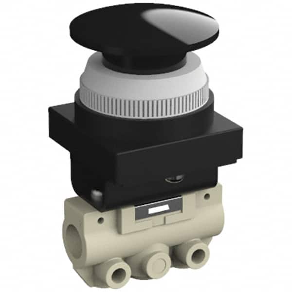 SMC PNEUMATICS - 0.14 CV Rate, 1/8" NPT Inlet Mechanical Valve - 2 Way, 2 Ports, Push Button Mushroom - Americas Industrial Supply