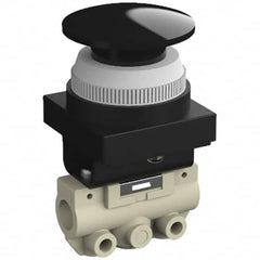 SMC PNEUMATICS - 0.14 CV Rate, 1/8" NPT Inlet Mechanical Valve - 2 Way, 2 Ports, Push Button Mushroom - Americas Industrial Supply