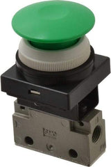 SMC PNEUMATICS - 0.14 CV Rate, 1/8" NPT Inlet Mechanical Valve - 2 Way, 2 Ports, Push Button Mushroom - Americas Industrial Supply