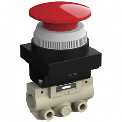 SMC PNEUMATICS - 0.14 CV Rate, 1/8" NPT Inlet Mechanical Valve - 2 Way, 2 Ports, Push Button Mushroom - Americas Industrial Supply