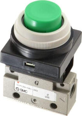 SMC PNEUMATICS - 0.14 CV Rate, 1/8" NPT Inlet Mechanical Valve - 2 Way, 2 Ports, Push Button Extended - Americas Industrial Supply