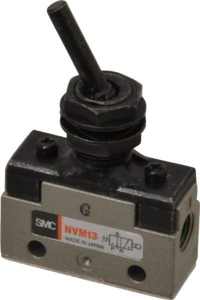 SMC PNEUMATICS - 0.14 CV Rate, 1/8" NPT Inlet Mechanical Valve - 3 Port, 2 Position, Toggle Lever - Americas Industrial Supply