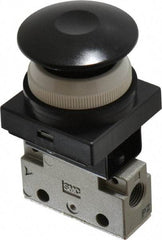 SMC PNEUMATICS - 0.14 CV Rate, 1/8" NPT Inlet Mechanical Valve - 3 Way, 2 Ports, Push Button Mushroom - Americas Industrial Supply