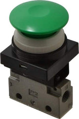 SMC PNEUMATICS - 0.14 CV Rate, 1/8" NPT Inlet Mechanical Valve - 3 Way, 2 Ports, Push Button Mushroom - Americas Industrial Supply