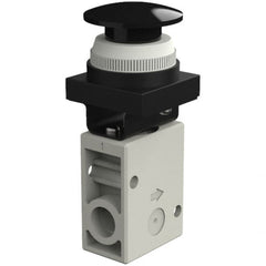 SMC PNEUMATICS - 1.00 CV Rate, 1/4" NPT Inlet Mechanical Valve - 3 Way, 2 Ports, Push Button Mushroom - Americas Industrial Supply