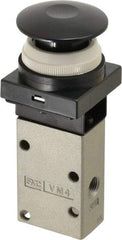 SMC PNEUMATICS - 0.38 CV Rate, 1/4" NPT Inlet Mechanical Valve - 3 Way, 3 Ports, Push Button Mushroom - Americas Industrial Supply