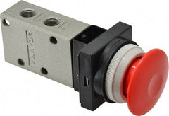 SMC PNEUMATICS - 0.38 CV Rate, 1/4" NPT Inlet Mechanical Valve - 3 Way, 3 Ports, Push Button Mushroom - Americas Industrial Supply