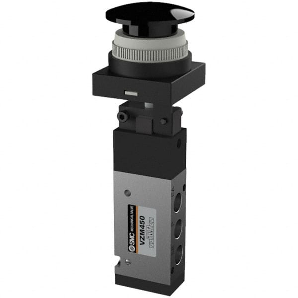 SMC PNEUMATICS - 0.55 CV Rate, 1/8" NPT Inlet Mechanical Valve - 4 Way, 5 Ports, Push Button Mushroom - Americas Industrial Supply