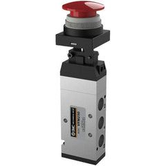 SMC PNEUMATICS - 1.00 CV Rate, 1/4" NPT Inlet Mechanical Valve - 4 Way, 5 Ports, Push Button Mushroom - Americas Industrial Supply
