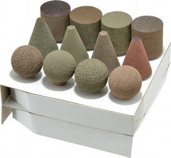 Grier Abrasives - 12 Piece Aluminum Oxide Rubber Rubber Mounted Abrasive Wheel Set - Includes Mounted Wheels with 1/4" Diam x 1-1/2" Long Shank - Americas Industrial Supply