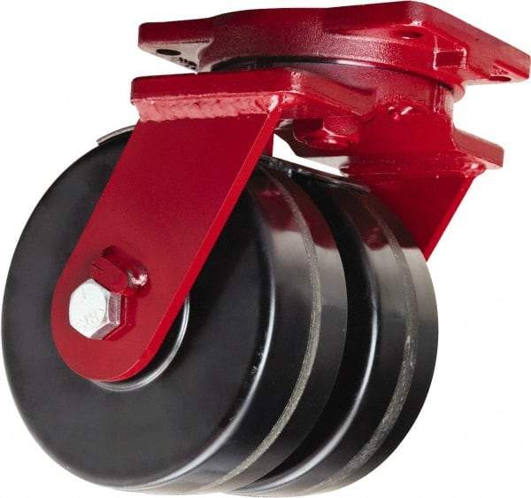 Hamilton - 8" Diam x 3" Wide x 10-1/2" OAH Top Plate Mount Dual Swivel Caster - Phenolic, 4,000 Lb Capacity, Straight Roller Bearing, 6-1/8 x 7-1/2" Plate - Americas Industrial Supply