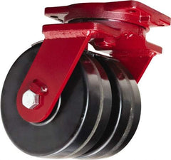Hamilton - 8" Diam x 3" Wide x 10-1/2" OAH Top Plate Mount Dual Swivel Caster - Phenolic, 4,000 Lb Capacity, Straight Roller Bearing, 6-1/8 x 7-1/2" Plate - Americas Industrial Supply