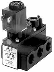 ARO/Ingersoll-Rand - 1/8" Inlet x 1/8" Outlet, Solenoid Actuator, Spring Return, 2 Position, Body Ported Solenoid Air Valve - 24 VDC Input, 32 CFM, 0.9 CV, 4 Way, 150 psi, 3-1/2" Long x 1-15/16" Wide x 3-1/8" High, 0 to 180°F - Americas Industrial Supply