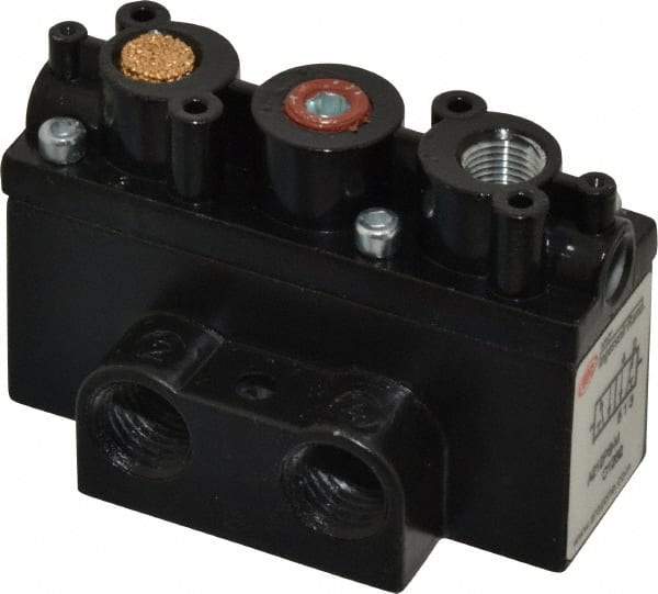 ARO/Ingersoll-Rand - 1/4" Inlet x 1/4" Outlet, Pilot Actuator, Spring Return, 2 Position, Body Ported Solenoid Air Valve - 32 CFM, 0.9 CV, 4 Way, 150 psi, 2-15/16" Long x 1-15/16" Wide x 1-15/16" High, 0 to 180°F - Americas Industrial Supply