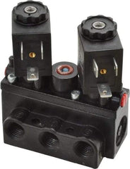 ARO/Ingersoll-Rand - 1/4" Inlet x 1/4" Outlet, Solenoid Actuator, Solenoid Return, 3 Position, Body Ported Solenoid Air Valve - 120 VAC Input, 32 CFM, 0.9 CV, 4 Way, 150 psi, 2-15/16" Long x 1-15/16" Wide x 1-13/16" High, 0 to 180°F - Americas Industrial Supply