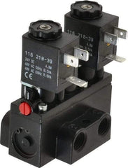 ARO/Ingersoll-Rand - 1/4" Inlet x 1/4" Outlet, Solenoid Actuator, Solenoid Return, 3 Position, Body Ported Solenoid Air Valve - 24 VDC Input, 32 CFM, 0.9 CV, 4 Way, 150 psi, 2-15/16" Long x 1-15/16" Wide x 1-13/16" High, 0 to 180°F - Americas Industrial Supply