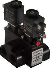 ARO/Ingersoll-Rand - 3/8" Inlet x 3/8" Outlet, Solenoid Actuator, Solenoid Return, 3 Position, Body Ported Solenoid Air Valve - 24 VDC Input, 63 CFM, 1.7 CV, 4 Way, 150 psi, 4" Long x '2-1/2" Wide x 3-5/8" High, 0 to 180°F - Americas Industrial Supply