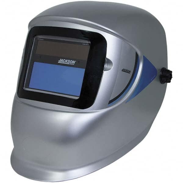 Jackson Safety - 4" Window Width x 3" Window Height, 9 to 13 Shade Auto-Darkening Lens, Fixed Front Welding Helmet - Silver Thermoplastic - Americas Industrial Supply