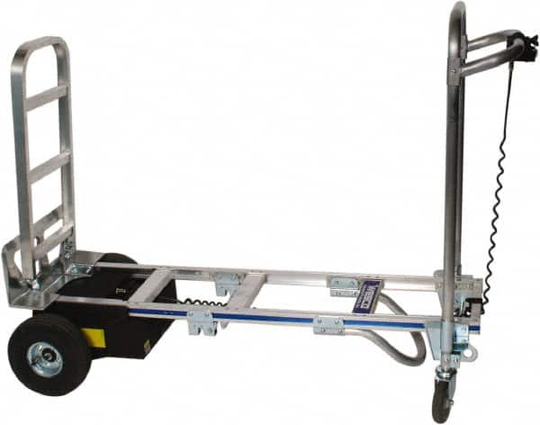 Wesco Industrial Products - 1,200 Lb Capacity 61-3/4" OAH Battery Powered Convertible Hand Truck - 18 x 7-1/2" Base Plate, Loop Handle, Aluminum, Full Pneumatic Wheels - Americas Industrial Supply