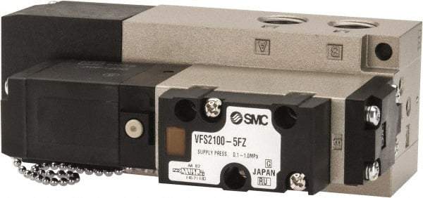 SMC PNEUMATICS - 0.8 CV Flow Rate, Single Solenoid Pilot Operated Valve - 5 Port, 2 Position, Spring Return, 1/4" NPT Inlet, 24 V - Americas Industrial Supply