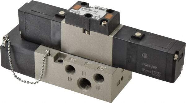 SMC PNEUMATICS - 0.8 CV Flow Rate, Double Solenoid Pilot Operated Valve - 5 Port, 2 Position, 1/4" NPT Inlet, 24 V - Americas Industrial Supply