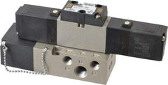 SMC PNEUMATICS - 0.8 CV Flow Rate, Double Solenoid Pilot Operated Valve - 5 Port, 2 Position, 1/4" NPT Inlet, 110 V - Americas Industrial Supply