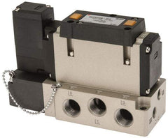 SMC PNEUMATICS - 2 CV Flow Rate, Single Solenoid Pilot Operated Valve - 5 Port, 2 Position, Spring Return, 3/8" NPT Inlet, 24 V - Americas Industrial Supply
