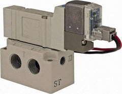 SMC PNEUMATICS - 0.3 CV Flow Rate, Single Solenoid Pilot Operated Valve - 5 Port, 2 Position, Spring Return, 1/8" NPT Inlet, 24 V - Americas Industrial Supply