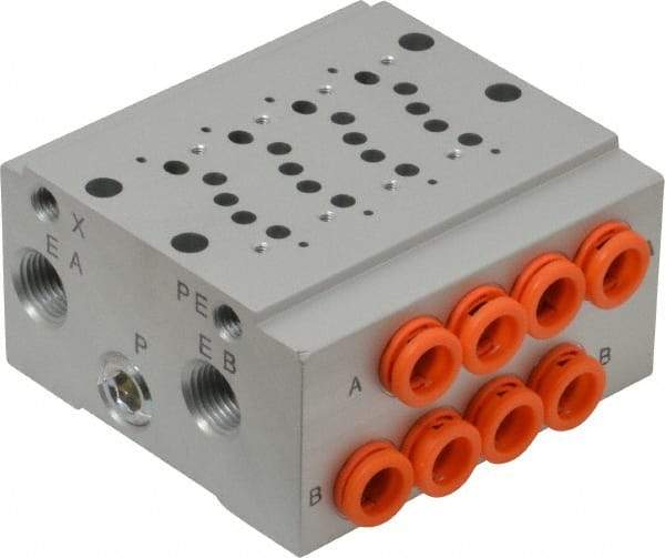 SMC PNEUMATICS - 0.3 CV Flow Rate, 4 Station Pilot Operated Solenoid Valve - 1/4" Push to Connect Inlet, Bar Manifold Base Mounted - Americas Industrial Supply