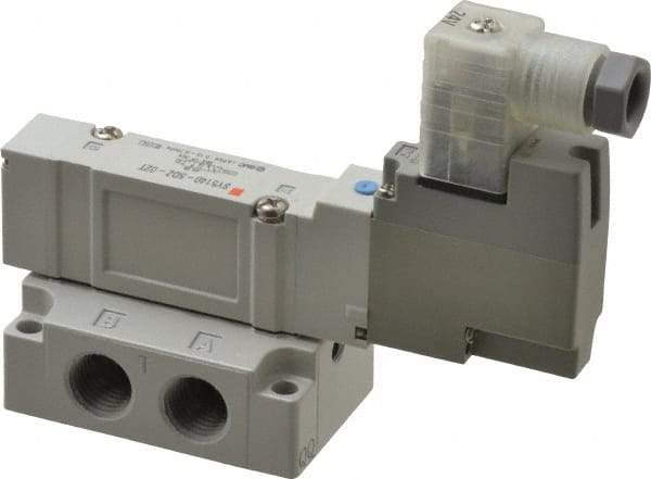 SMC PNEUMATICS - 0.7 CV Flow Rate, Single Solenoid Pilot Operated Valve - 5 Port, 2 Position, Spring Return, 1/4" NPT Inlet, 24 V - Americas Industrial Supply