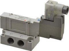 SMC PNEUMATICS - 0.7 CV Flow Rate, Single Solenoid Pilot Operated Valve - 5 Port, 2 Position, Spring Return, 1/4" NPT Inlet, 24 V - Americas Industrial Supply