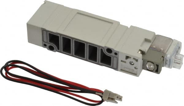 SMC PNEUMATICS - 1.2 CV Flow Rate, Single Solenoid Pilot Operated Valve - 5 Port, 2 Position, Spring Return, 1/4" Push to Connect Inlet, 24 V - Americas Industrial Supply