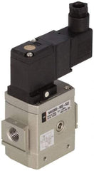 SMC PNEUMATICS - 3/8" Female NPT x 1/8" Gage Port Soft Start-Up Valve - 110V, AC Input, DIN Electrical Entry & 30 to 150 psi - Americas Industrial Supply
