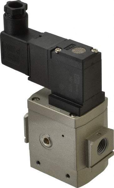 SMC PNEUMATICS - 1/4" Female NPT x 1/8" Gage Port Soft Start-Up Valve - 24V, DC Input, DIN Electrical Entry & 30 to 150 psi - Americas Industrial Supply