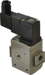 SMC PNEUMATICS - 1/4" Female NPT x 1/8" Gage Port Soft Start-Up Valve - 24V, DC Input, DIN Electrical Entry & 30 to 150 psi - Americas Industrial Supply